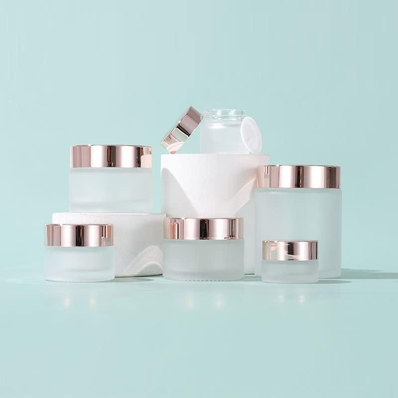 SNOW DIAMOND Clear Frosted Round Glass Jar With Rose Gold Lid, Empty Small Sample Travel Size Cosmetic Containers Pot For Eye gel Face Cream Makeup Beauty Products Oil Salve Ointment (15ml 0.5 oz, 60 Pack)