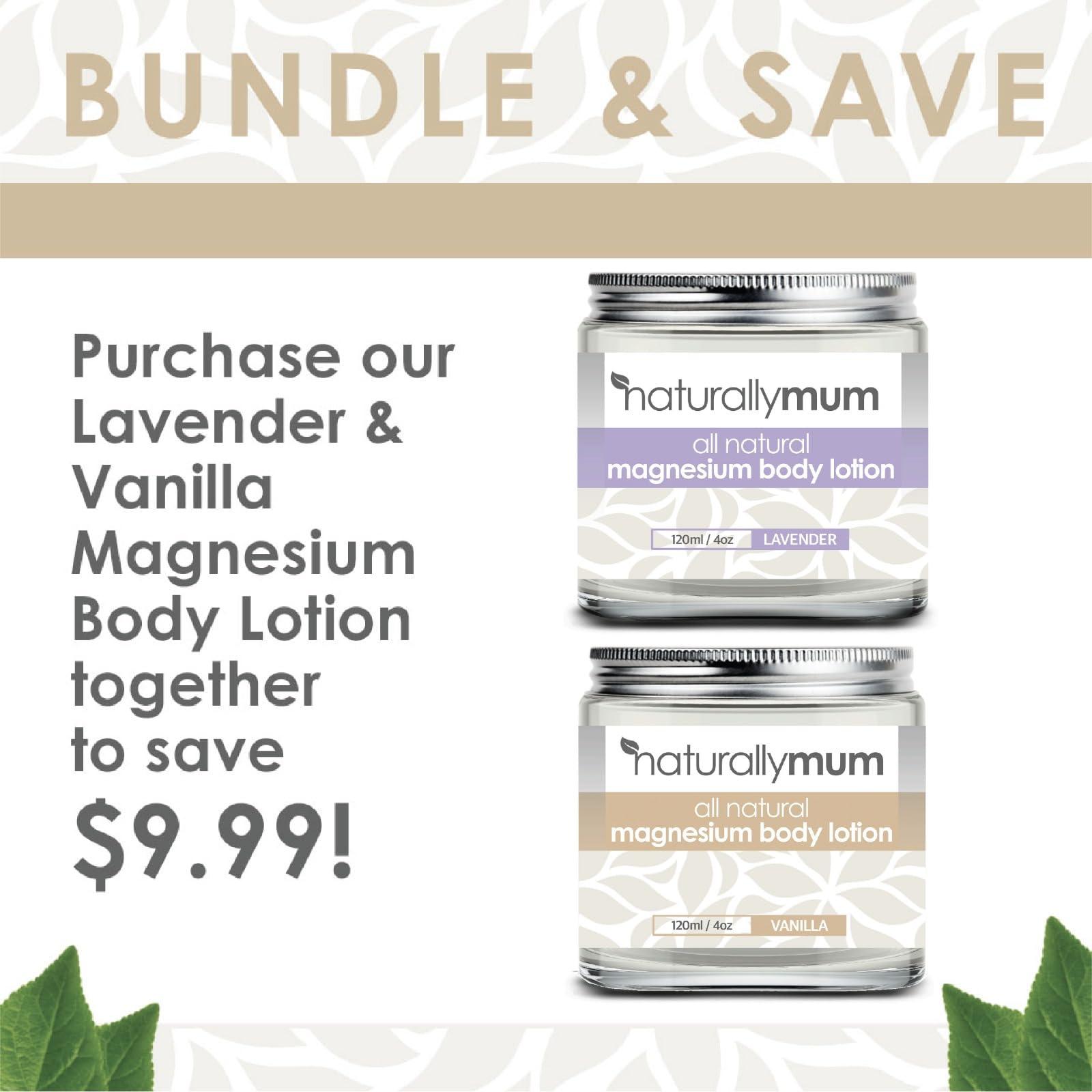 NaturallyMum NaturallyMum Magnesium Body Lotion Bundle | Support for Sleep, Heart, Bone, Nerve, Gut and Muscle Health | Topical Cream Safe for Kids | Lavender & Vanilla | 2 x 4 fl oz