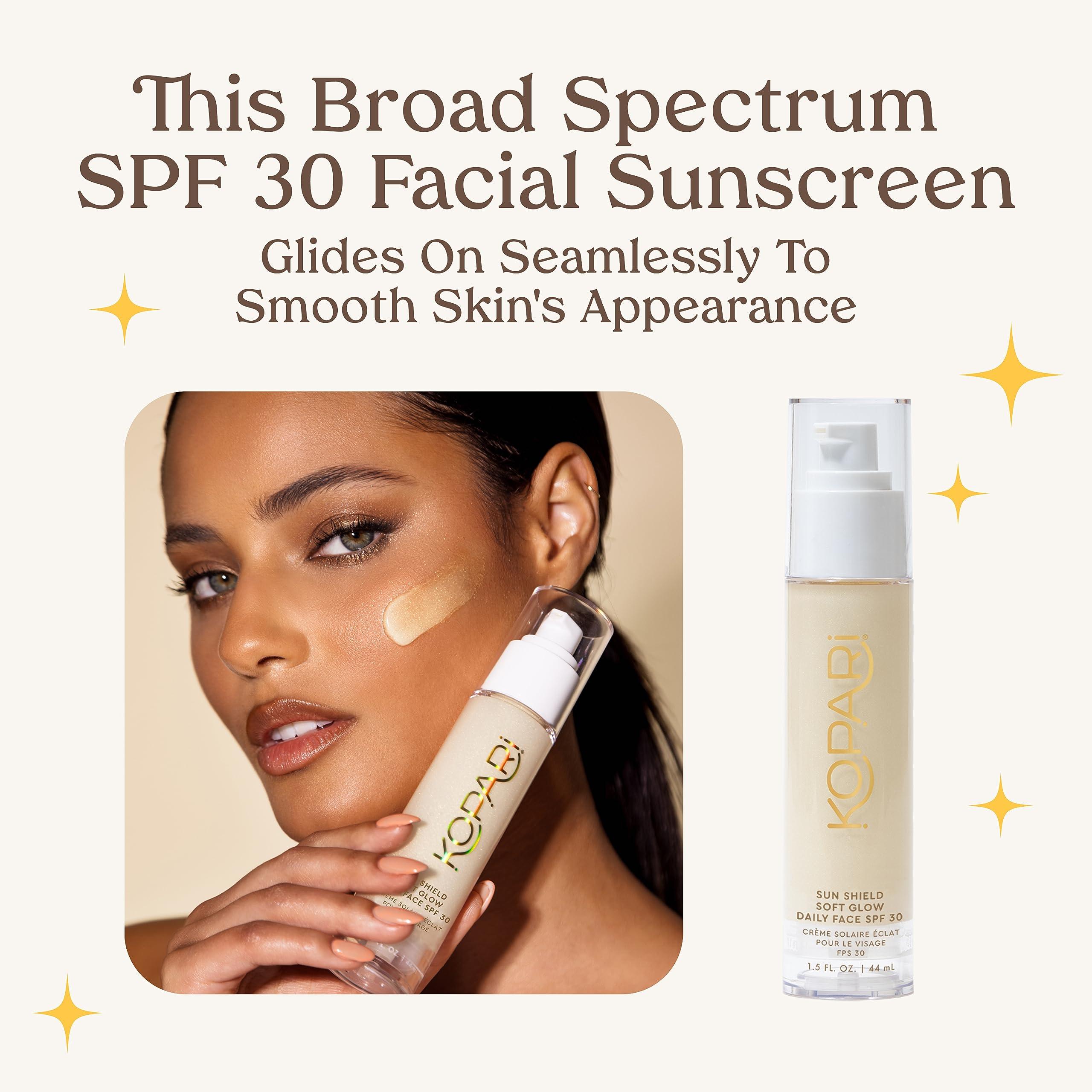 Kopari Kopari Sun Shield Soft Glow - Daily Face SPF 30, Sheer Lightweight Sunscreen, Healthy Radiant Glow, Perfect Under Makeup for Boost of Hydration, 1.5oz