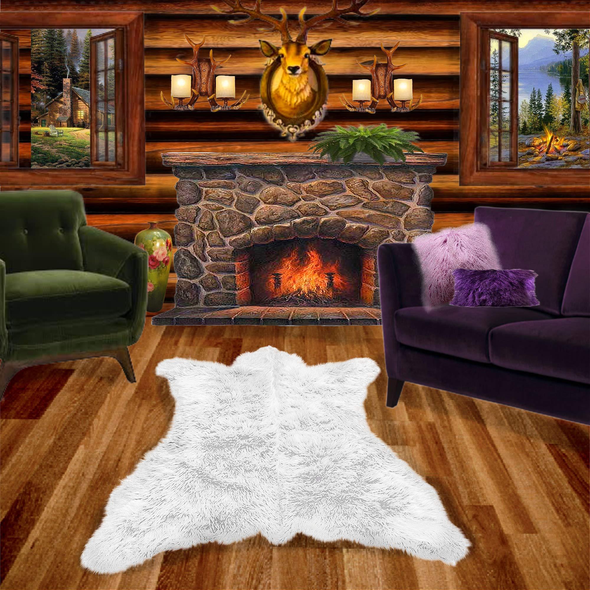 Fur Accents Bear Skin Rug - White Shag - Faux Fur - Realistic - Life Size - Fur Accents Original (4'x5')