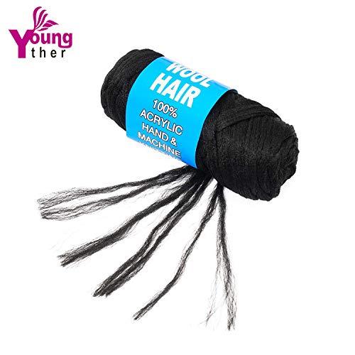 Youngther 100% Brazilian Wool Hair Acrylic Yarn for African Braids/Senegalese Twist/Faux Locs/Wraps with Crochet Hook(4 Roll, Natural Black)