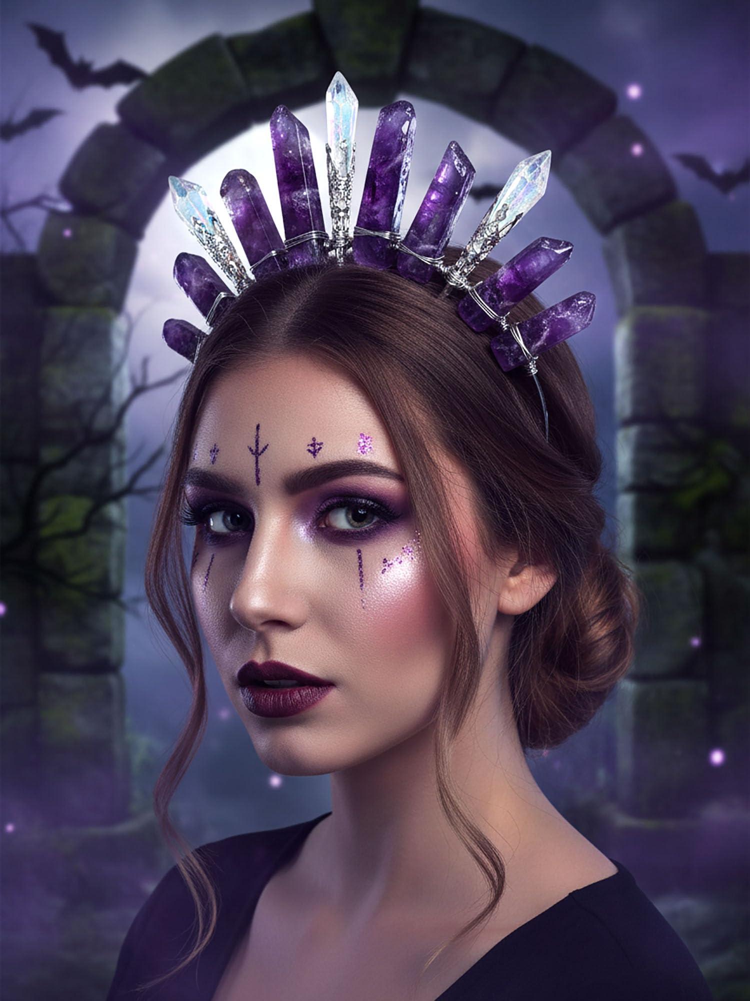 Formery Formery Purple Raw Crystal Crown Silver Amethyst Pendulum Quartz Headband Handmade Natural Stone Headpiece Hair Accessories for Women