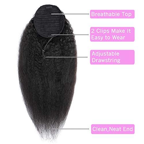 R RACILY HAIR Kinky Straight Ponytail Extensions Human Hair Wrap Drawstring Adjustable Clip In Pony Tail Yaki Curl Natural Black (22")