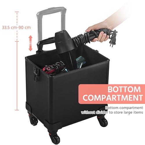 Yaheetech Yaheetech 4 in 1 Professional Makeup Train Case Aluminum Cosmetic Case Rolling Makeup Case Extra Large Trolley Makeup Travel Organizer, with 360 Swivel Wheels, Black