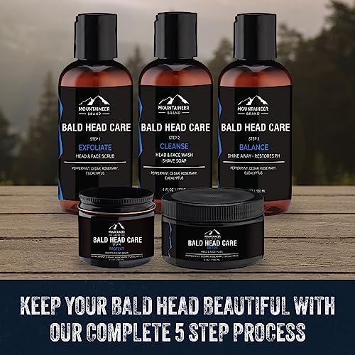 Mountaineer Brand, 100% Natural Always Mountaineer Brand Bald Head Care Gifts For Bald Men | All Natural 3 Step Daily Skin Care for Healthy Scalp & Face | Exfoliate Scrub | Cleanse Wash | Shine Away PH Balance