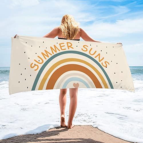 Generic Microfiber Beach Towel Lightweight Boho Letter Bath Towel Sandproof Beach Blanket for Travel Swimming Camping (A, One Size)