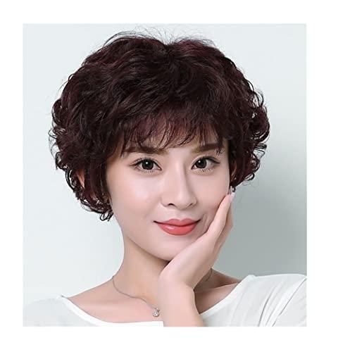 AQUETI AQUETI Wigs Daily Party Short Red Wigs for Women Natural Wig Wave Synthetic Full Old Lady Brown Wig Women Wig