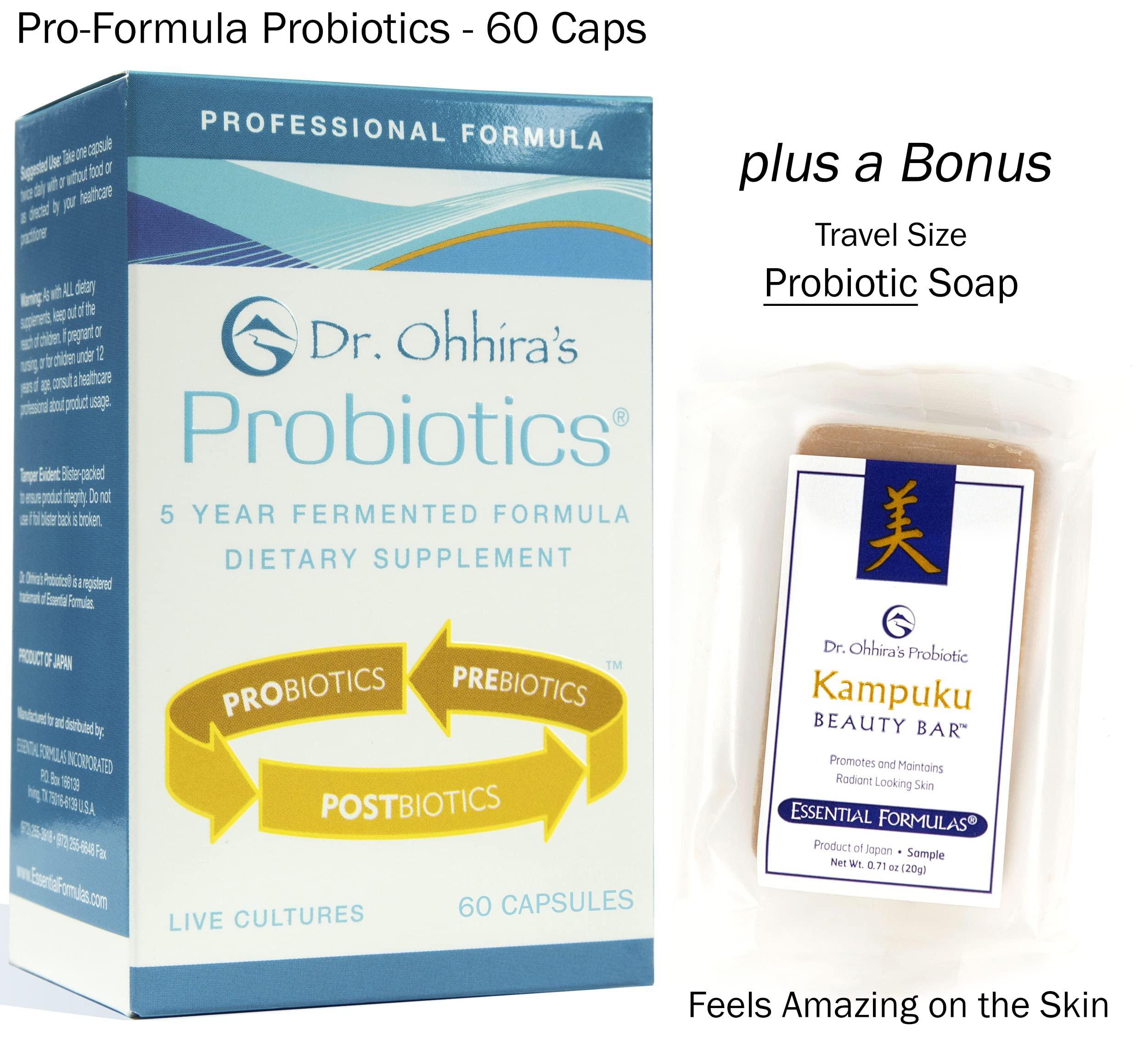 Essential Formulas Dr. Ohhira\'s Professional Probiotics Formula 60 Capsules with Beauty Bar Soap Travel Size, 20 Grams - No Refrigeration Supplement - Vegetarian, Non-Dairy, Gluten Free