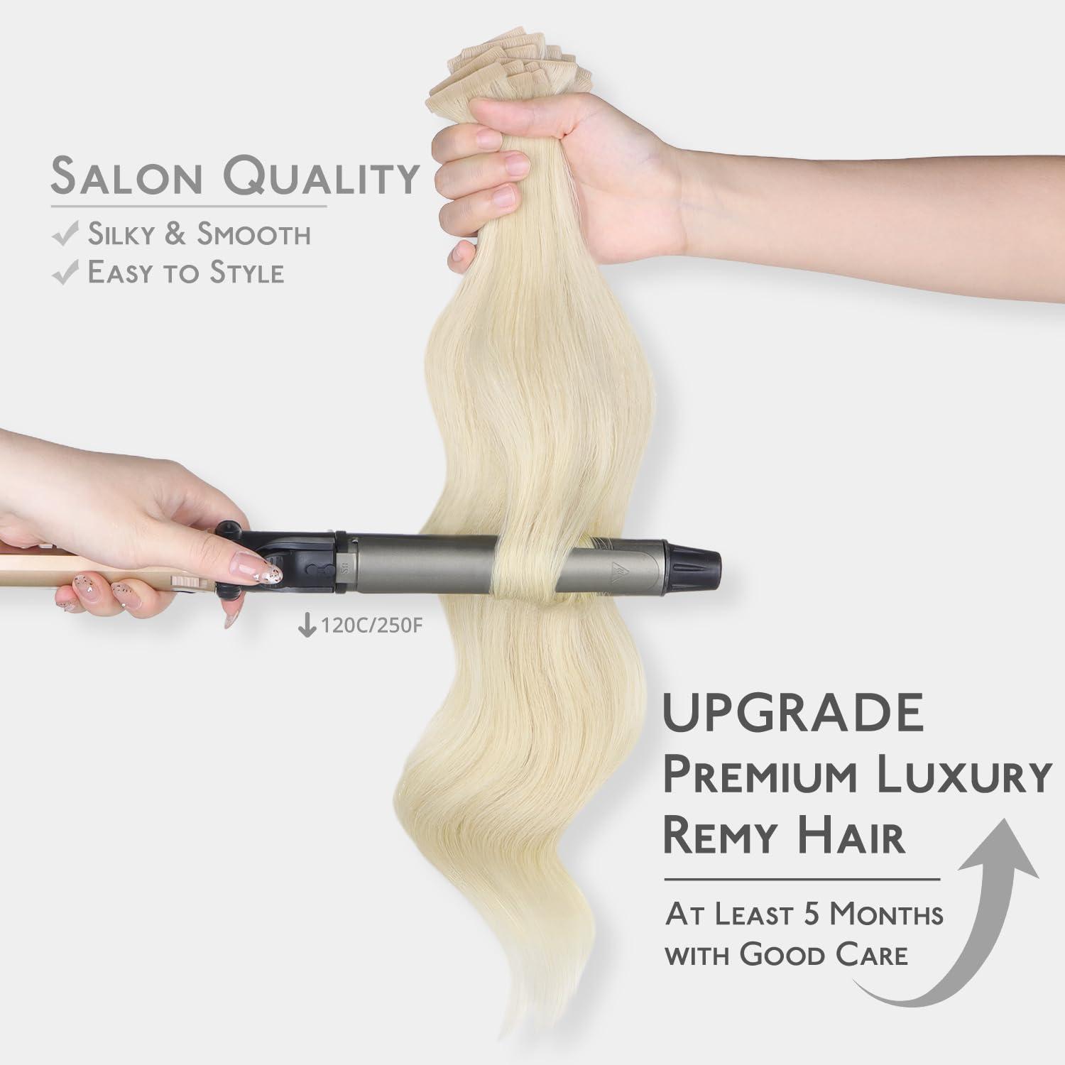 Wennalife WENNALIFE Invisi Edge Tape in Hair Extensions Human Hair, 22 Inch 50g 20pcs Platinum Blonde Invisible Luxury Remy Hair Extensions Natural Seamless Injected Tape Ins Straight Extensiones De Cabello