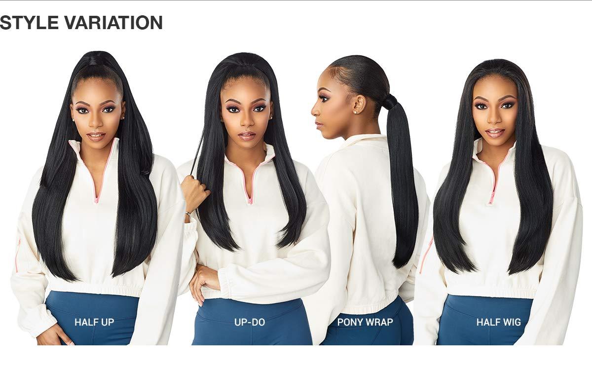 Sensationnel Sensationnel INSTANT UP & DOWN Half Wig Wrapped Ponytail Basic Straight Yaki Texture Easy Styling Heat Resistant Synthetic Fiber Pony Wrap Sleek Finish - UD 8 (T2/613)