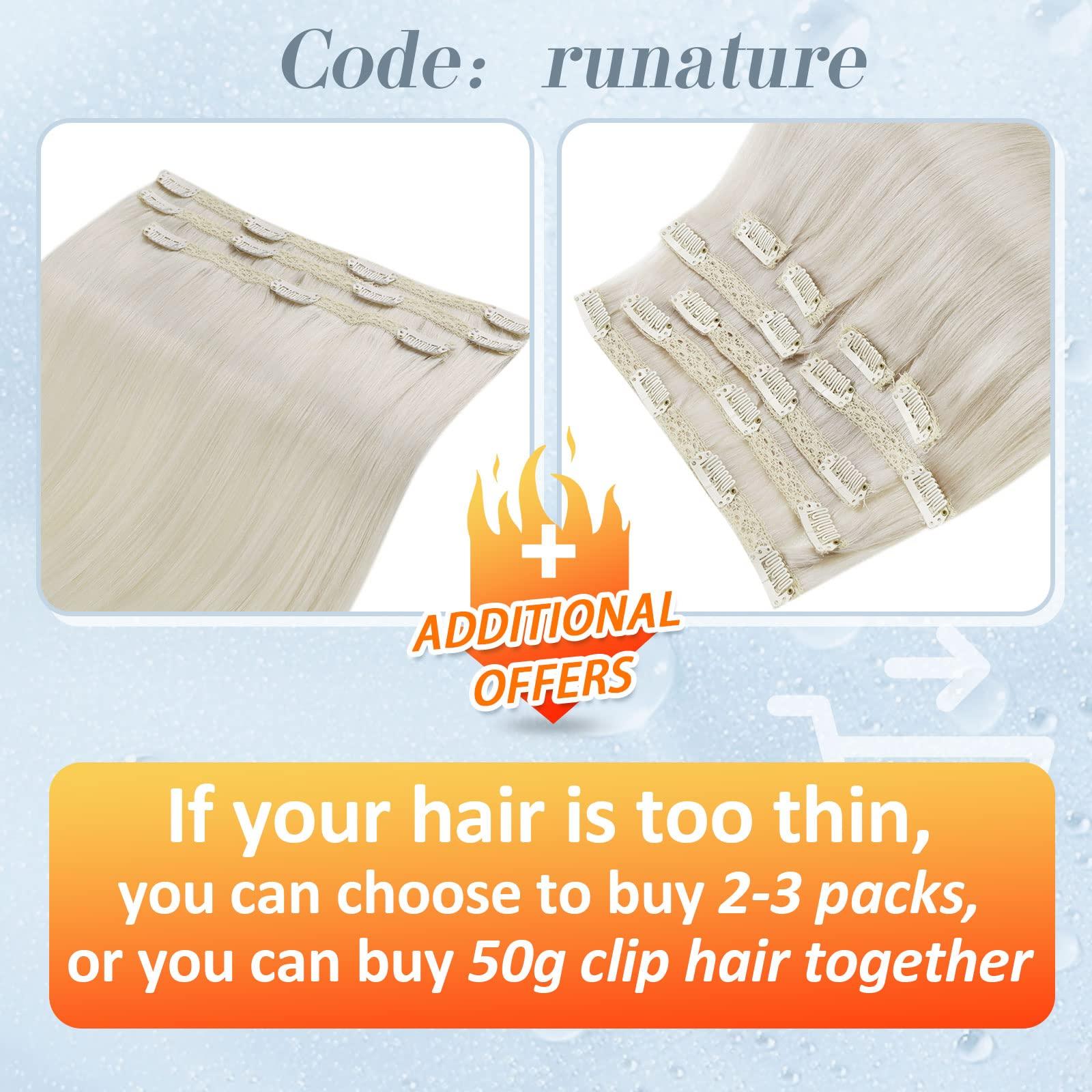RUNATURE RUNATURE Blonde Clip in Hair Extensions Real Human Hair #800 White Blonde and #60 Platinum Blonde 10 Inch 80g
