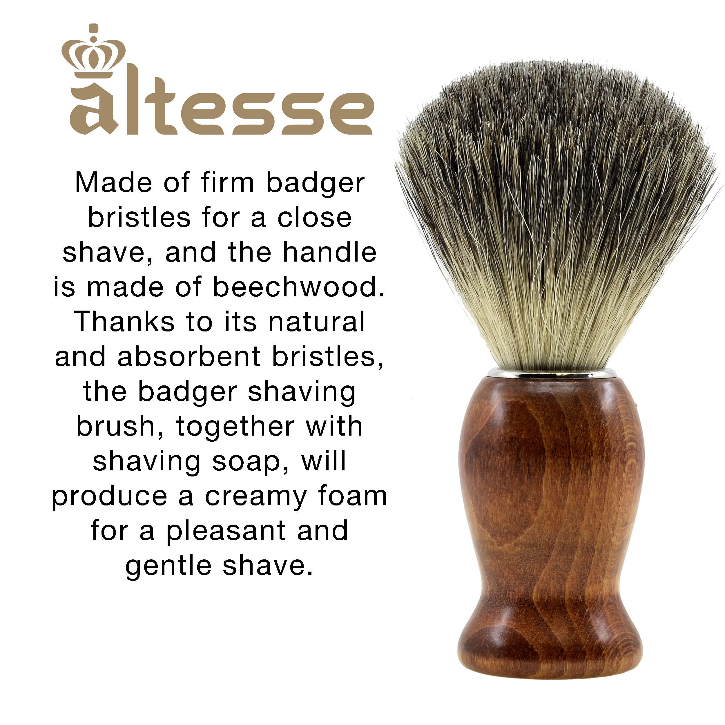 Altesse Altesse 78310 Russian Grey Badger Shaving Brush for Shave Cream, Shaving Soap, Shaving Cream Foam and Lather for Wet Shave With Shaving Razor, Safety Razor, and Straight Razor. Made in France