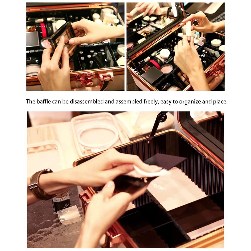 GLJ GLJ Makeup Box Professional Makeup Box for Makeup Artist, Portable Cosmetic Storage Box with LED Light, Suitable for Travel, Hand-held/hangable Luggage Hanging Rod