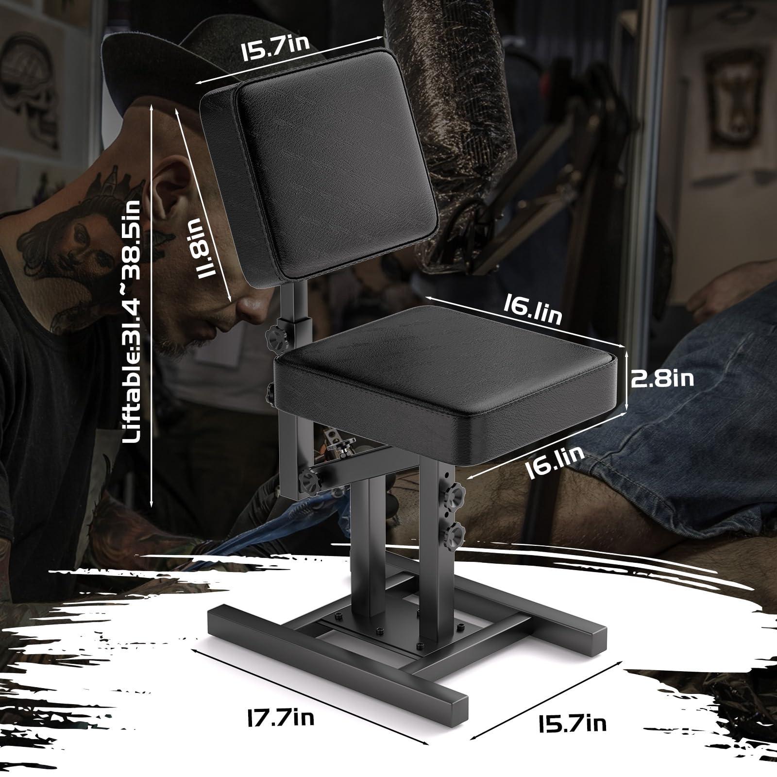 TAIDU Tattoo Chair Portable Massage Chairs for Artist High-Density Sponge Height Adjustable Spa Salon Folding Massage Chair Tattoo Equipment with Armrest Stand,Black