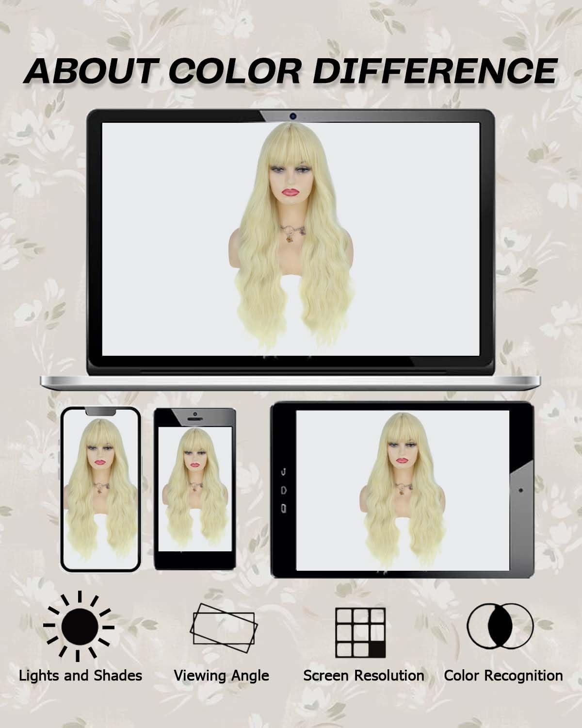 MeaYOO MeaYOO Long Blonde Wavy Wig with Bangs for Women, 26 Inch Long Blonde Curly Wavy Synthetic Wigs, Natural Looking Heat Resistant Wigs for Daily Party Use, Long Blonde Wavy Cosplay Wig, Halloween Wig