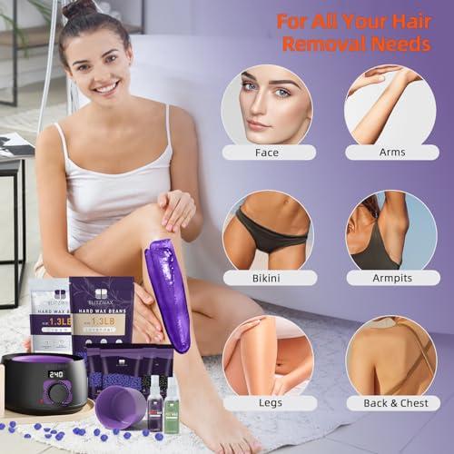 BLITZWAX BLITZWAX Digital Waxing Kit for Women and Men Hair Removal with 1.3lbs Lavender&1.3lbs Cream Wax Beans for Eyebrow, Body, Brazilian, Bkini and Sensitive Skin, Hot Wax Beads Kit for Home and Salon Use