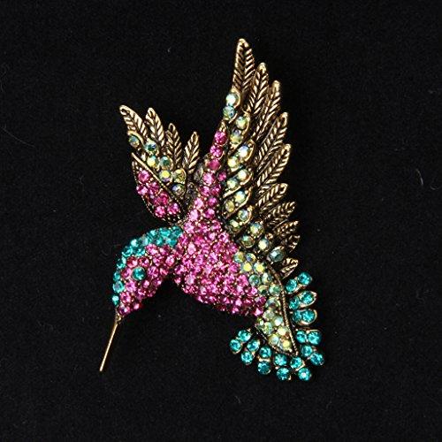 Baoblaze Baoblaze Antique Gold Tone Bird Hummingbird Multi Color Austrian Crystal Pin Brooch