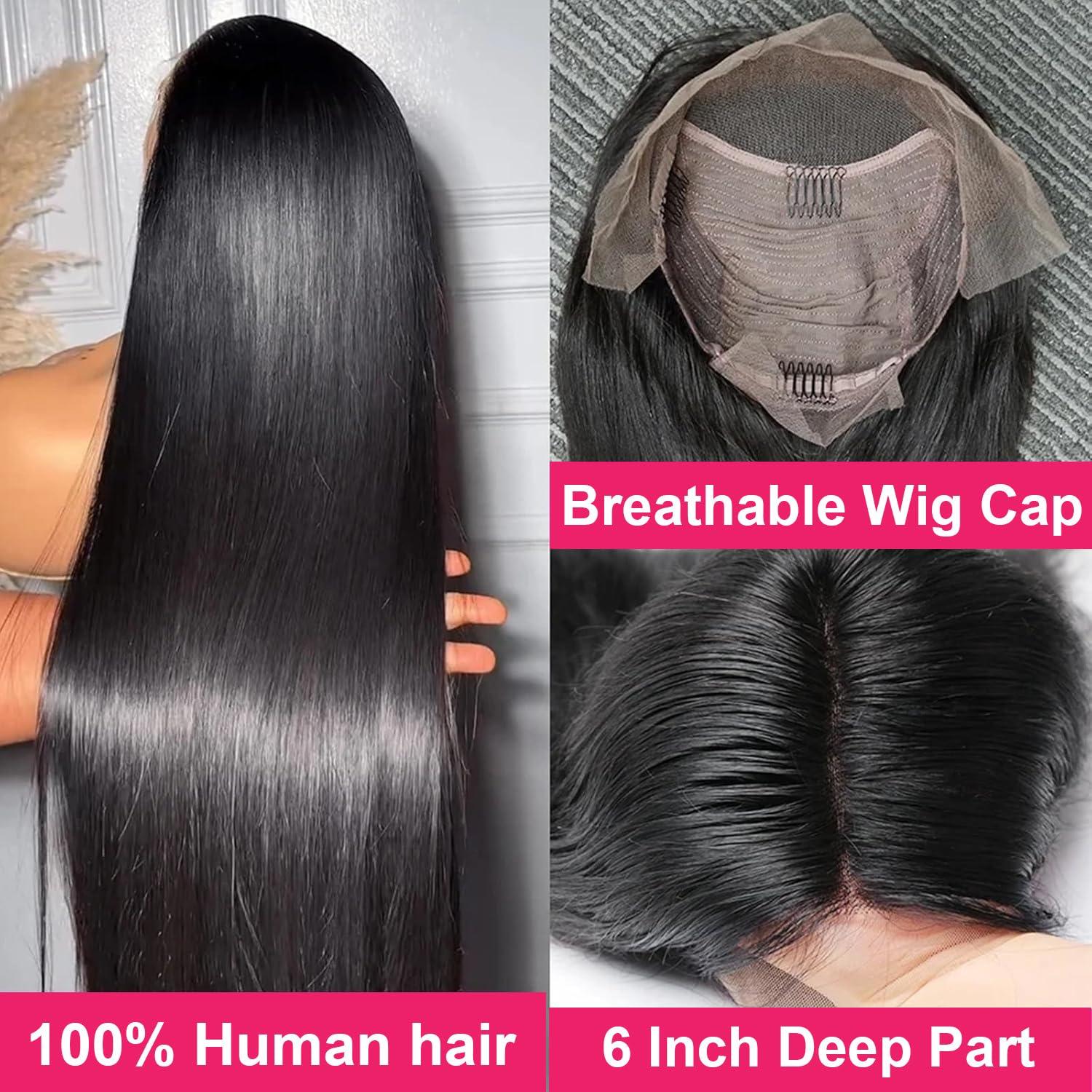 bb face bb face 13x6 Straight Lace Front Wigs Human Hair 180% Density HD Transparent Lace Frontal Wigs Human Hair Pre Plucked 36 Inch Straight Human Hair Wigs for Women