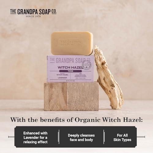 THE GRANDPA SOAP CO. SINCE 1878 The Grandpa Soap Company Witch Hazel Bar Soap - Tones and Rejuvenates Skin, With Witch Hazel and Lavender, Provides a Relaxing Effect, Vegan, For Face and Body, 4.25 Oz, 3 Pack