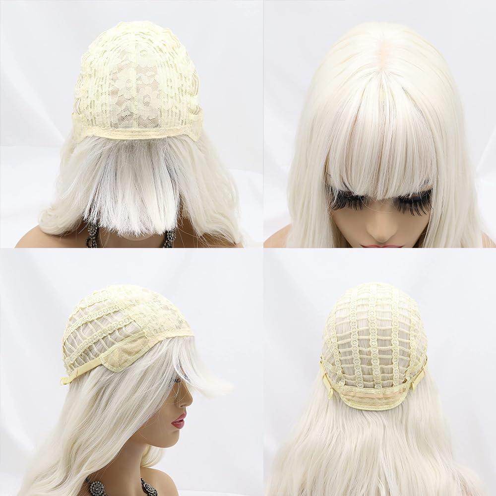 xiweiya xiweiya Long Platinum Blonde Wig Long Body Wave White Blonde Synthetic Loose Wave Heat Resistant Fiber Wigs for Women 26inch