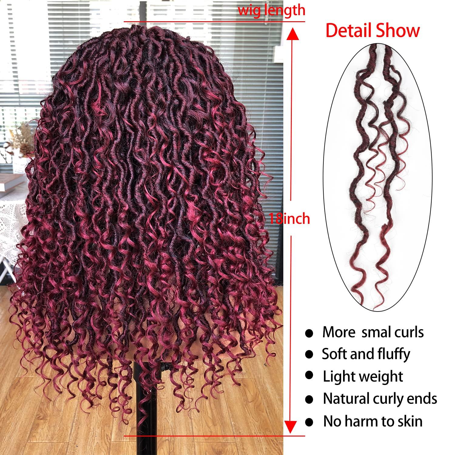 MURAMURA HAIR MURAMURA HAIR Goddess Faux Locs Wigs for Black Women 18Inch Full Lace Curly Synthetic Wigs with Baby Hair Bohemia Locs Twist Crochet Curls Braid Braided Wig(Ombre Red