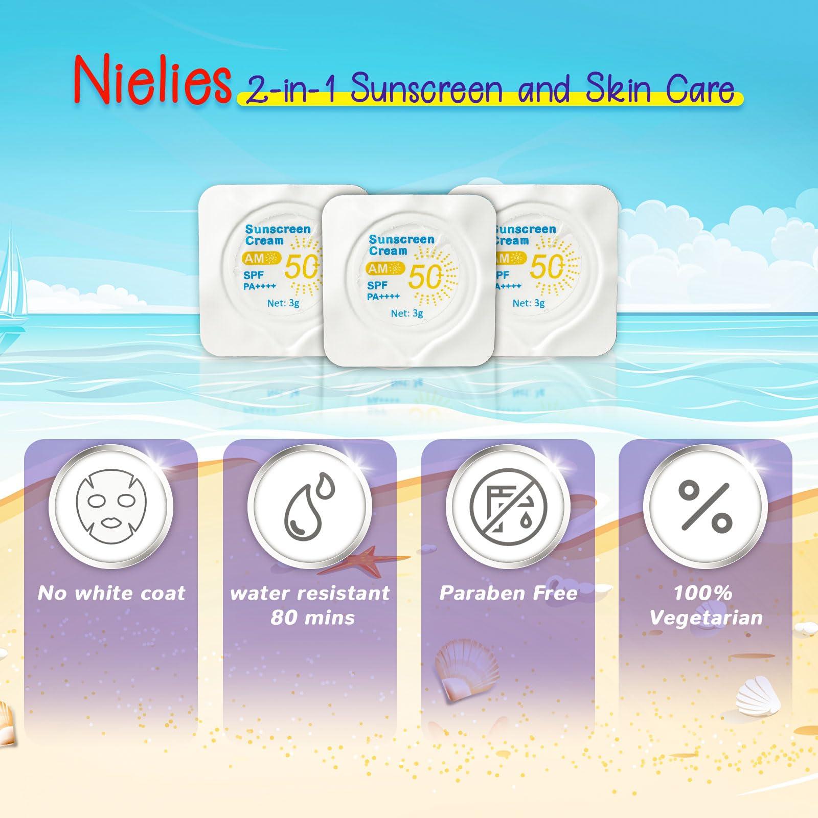 Nielies Nielies 20 Pods Sunscreen travel size, Vacation sunscreen,Reef safe sunscreen spf 50,Moisturizing Sunscreen,3ml Face & Body t travel size sunscreen bulk, 20 x 0.12 FL OZ, Best gift for Summer (20)