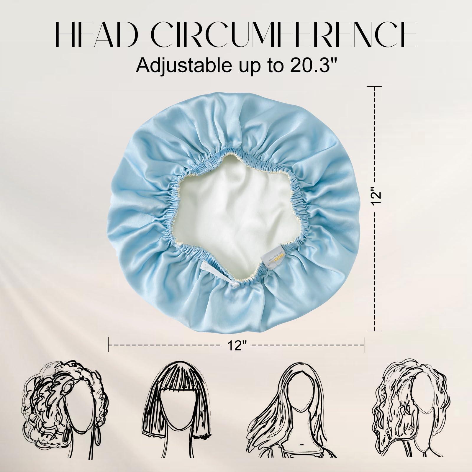 ZIMASILK ZIMASILK 100% Mulberry Silk Bonnet for Sleeping Women Long Hair Double Layer Silk Hair Wrap with Adjustable Band Natural Silk Bonnet for Hair Care Stay On Head (1Pc, Light Blue)