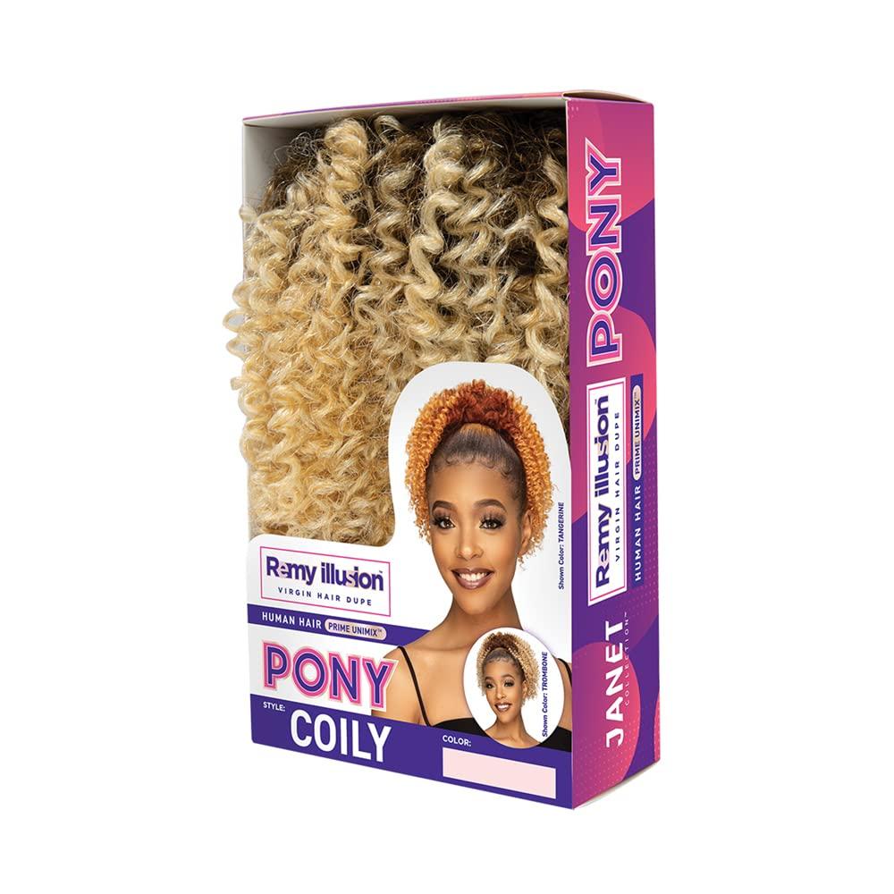 Janet Collection Janet Collection Remy Illusion Ponytail Extension 10.5-inch Coily Pony Tails Hair Extensions Premium Synthetic Hair Ponytail Extension Drawstring Kinky Curly Ponytail 82g (CARMINE)