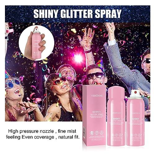 VERONNI Body Glitter Spray, Glitter Spray for Hair and Body,Face Glitter Makeup Body Shimmer Spray PowderLightweight High Pigmented Quick Dry Long-Lasting Hair Glitter Music Party Rave Festival Accessories