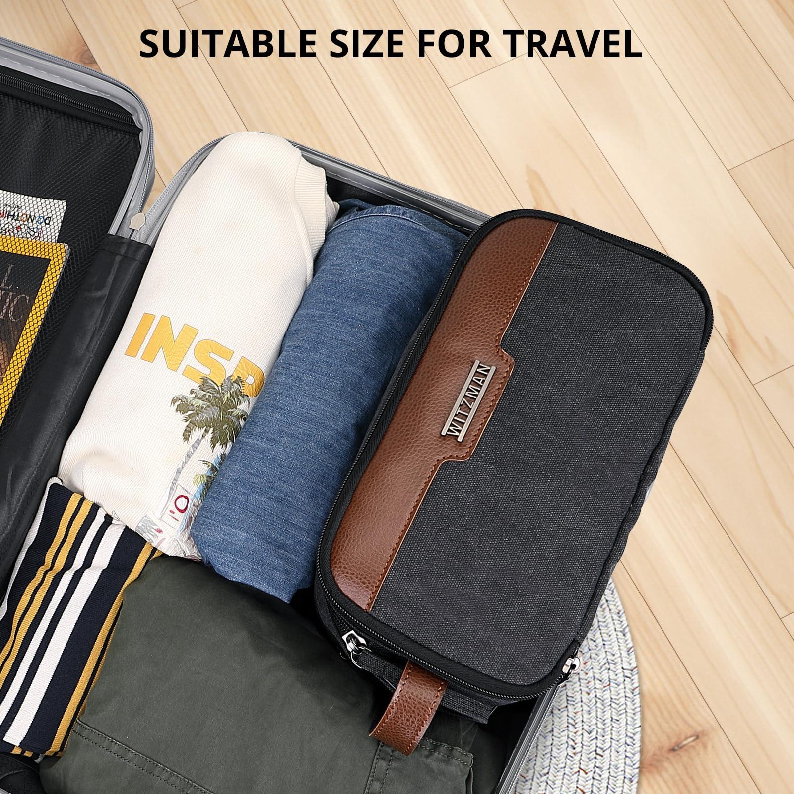 WITZMAN WITZMAN Canvas Toiletry Bag for Men Large Capacity Hanging Dopp kit for Men Leather Toiletries Water-resistant Bathroom Bag(A8002 Black)