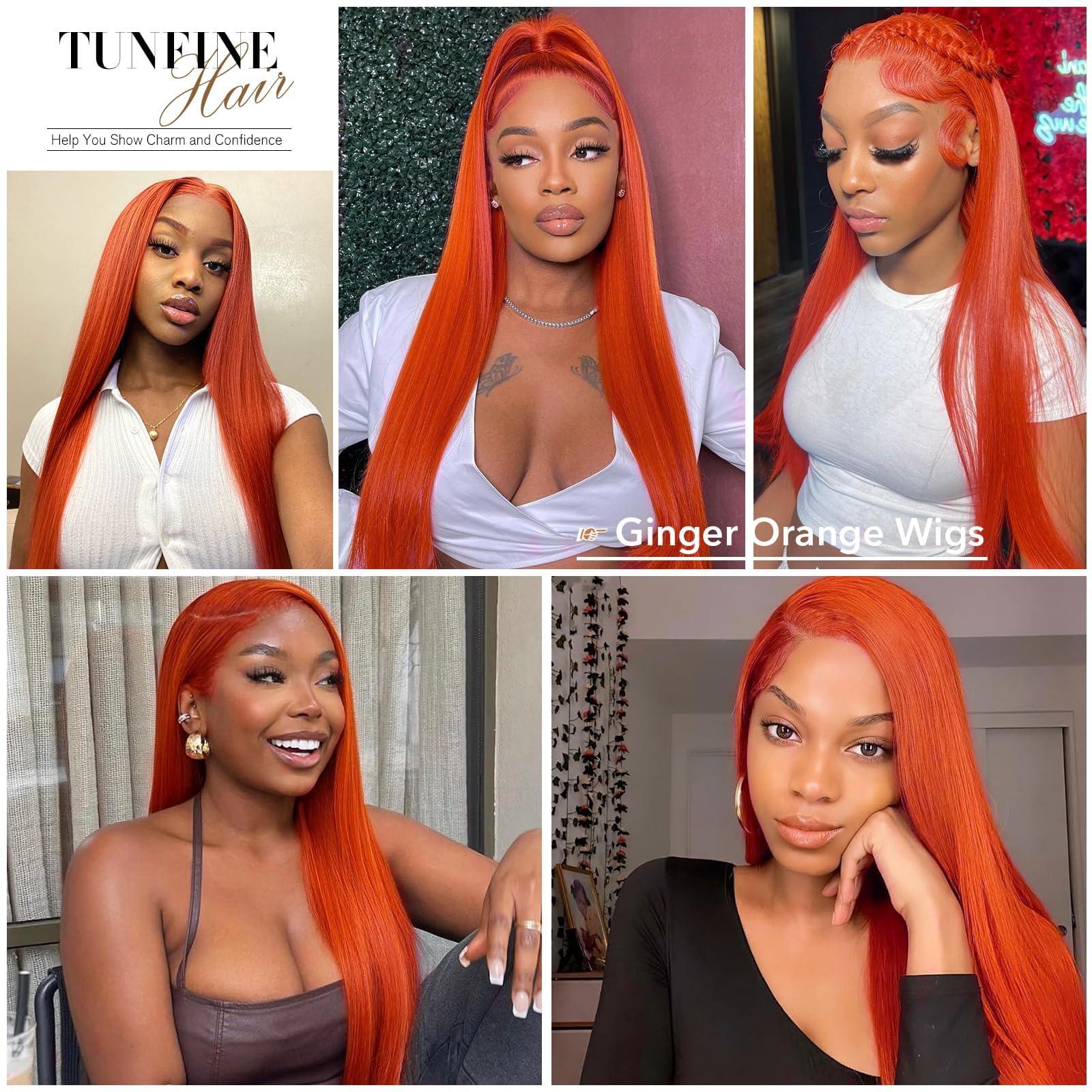 tunfine tunfine 28 Inch 13x6 Ginger Lace Front Wigs Human Hair,180 Density Straight HD Lace Frontal Wigs Human Hair, Glueless Wigs Human Hair Pre Plucked Bleached Knot