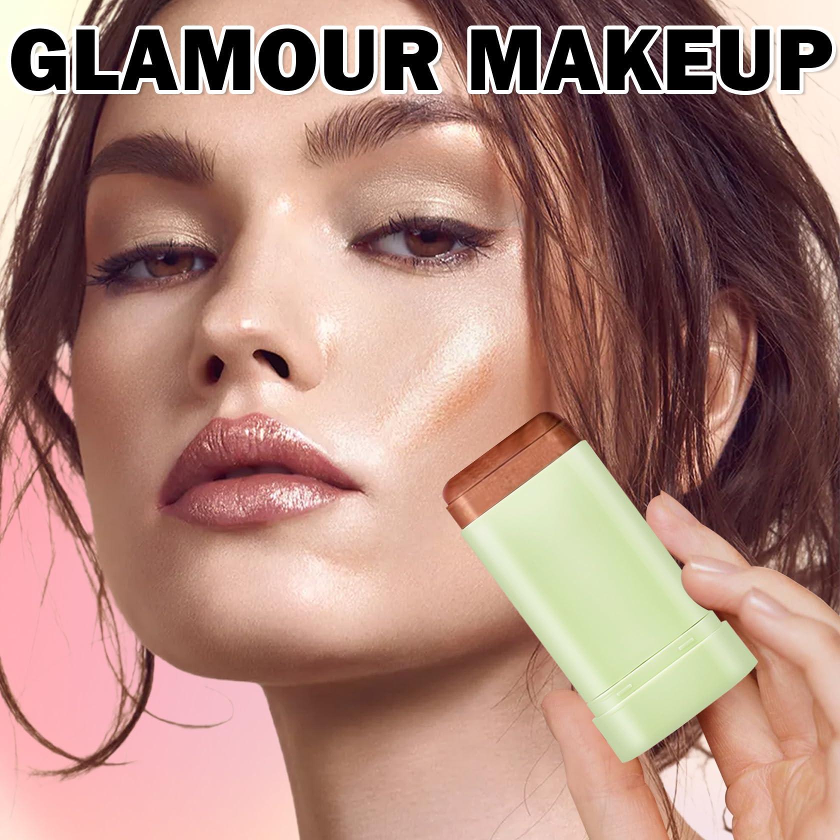 DAMUSI DAMUSI Cream Bronzer Stick Highlighter Stick Face Cream Contour Stick,Makeup Bronzer stick with Brush,Buildable Highlight Contour Makeup for Women (Rich Glow Bronzer Stick)