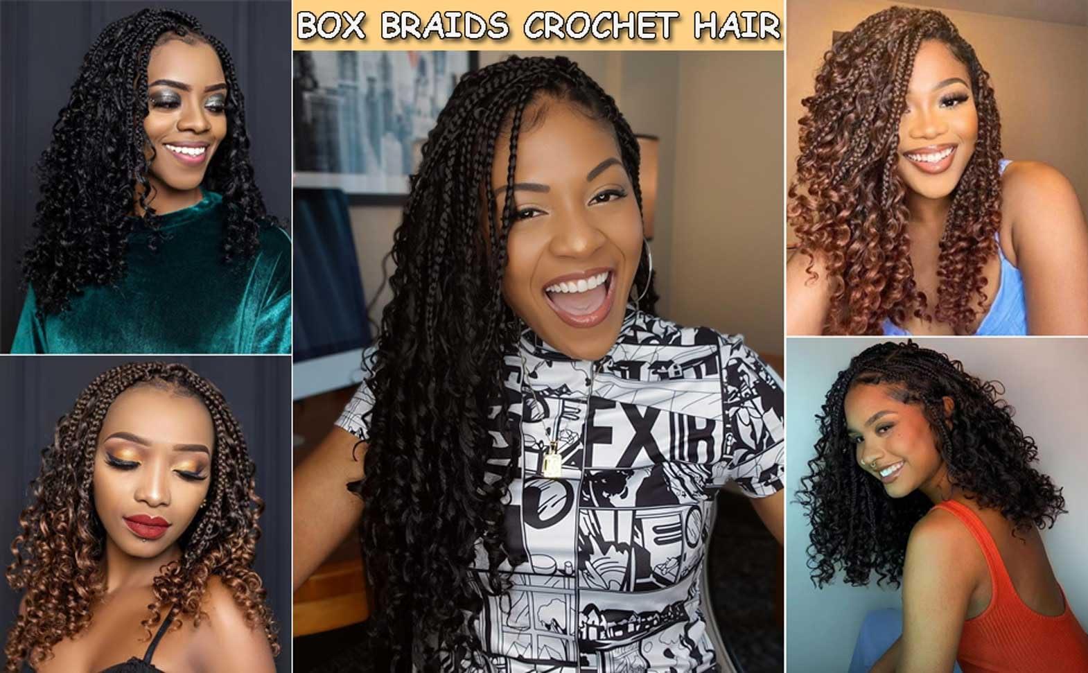 Mytarku 8 Packs Box Braids Crochet Hair 18 Inch Crochet Box Braids with Curly Ends Boho Braids Bohemian Box Braid Hair for Women (1B, 18 inch 8 pack)