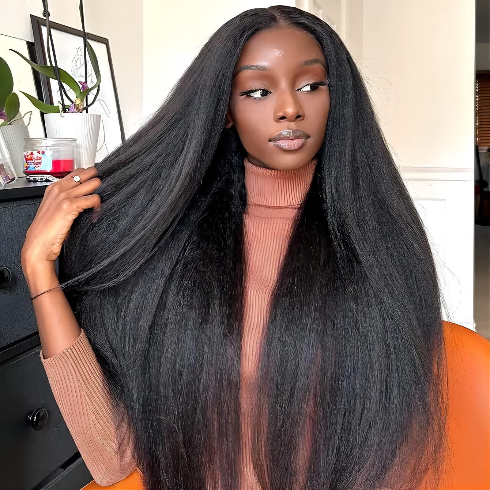 ISEE ISEE HAIR Lace Front Wigs Human Hair Kinky Straight Wear & Go Glueless Wigs Natural Hairline Pre Cut HD Lace Closure Wig Beginner Friendly 180% Density 20 Inch
