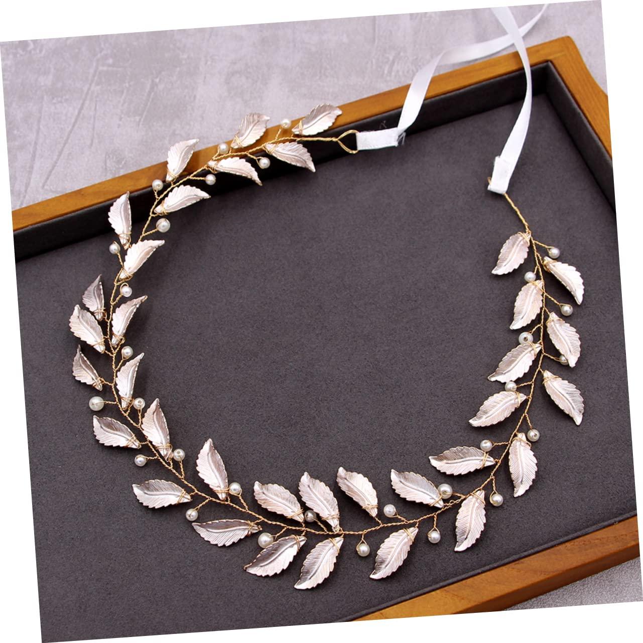 DELURA Gold Headband Hair Bands for Women\'s Hair Hair Ties Women Headdress for Wedding Beautiful Bridal Headwear Bridal Hair Accessories Headgear Golden Leaf Metal Miss