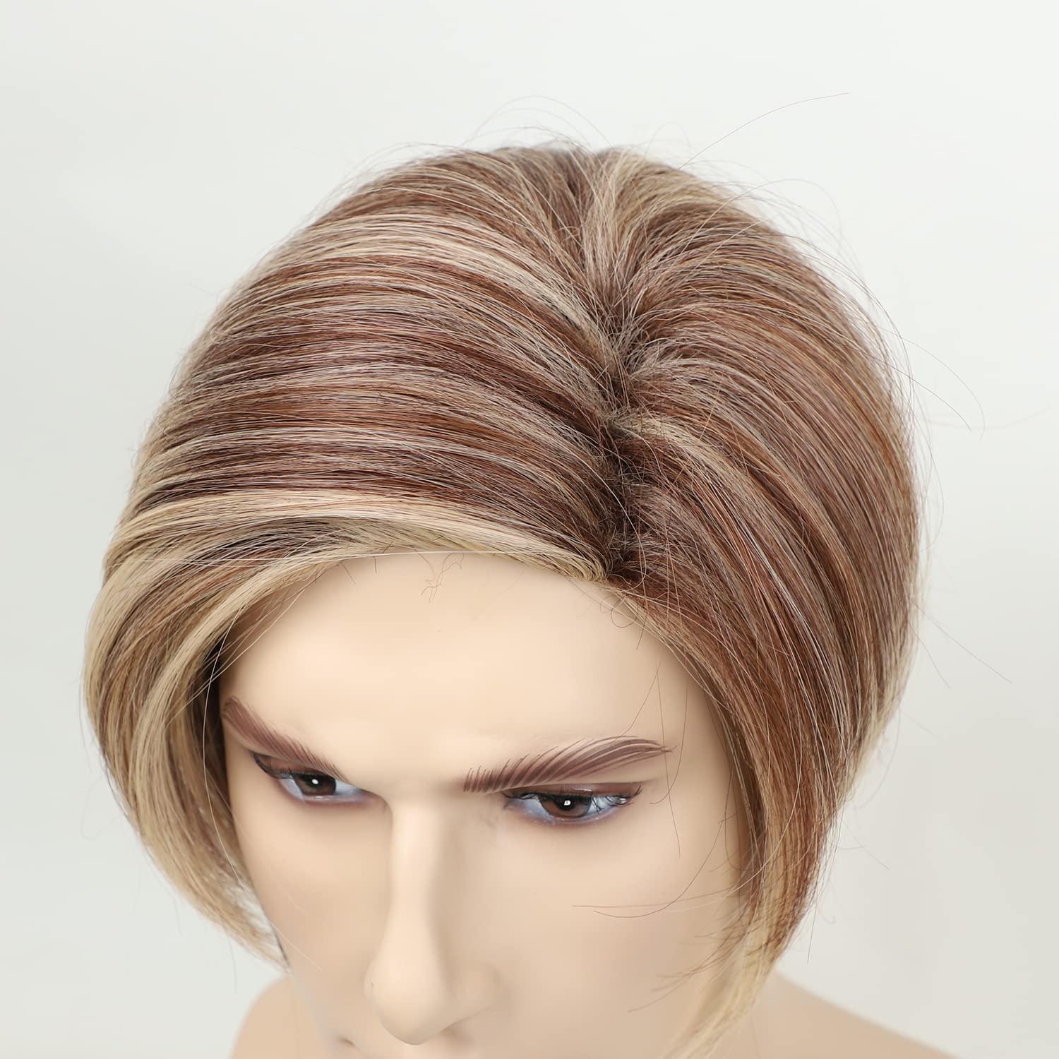 MLDconcinnty MLDconcinnty Men's Wig Slicked-back Side Part Short Brown Mix Blonde Layered Realistic Synthetic Fiber Wigs Daily Use Cosplay Costume Wig