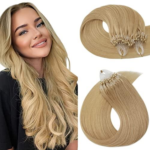 Hairro Hairro Microlink Micro Bead Human Hair Pre Bonded Cold Fusion Micro Loop Hair Extensions Micro Link Beads Seamless Natural I Tipped Remy Hairpiece For Women 18 inch 50g 100 Strands #24 Natural Blonde