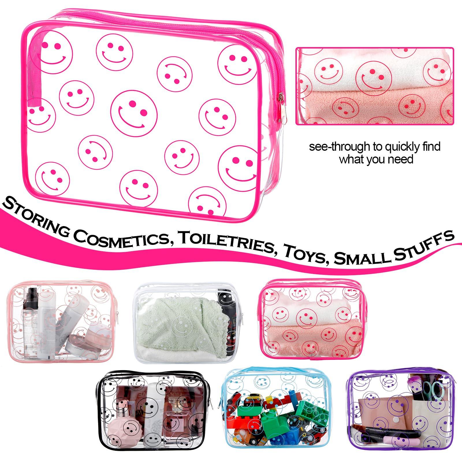 Cunno Cunno 6 Pcs Makeup Bags Gifts for Women Preppy Boho Smile Face Flamingo Clear Makeup Bags Cosmetic Transparent PVC Travel Toiletry Organizer(Smile Style)