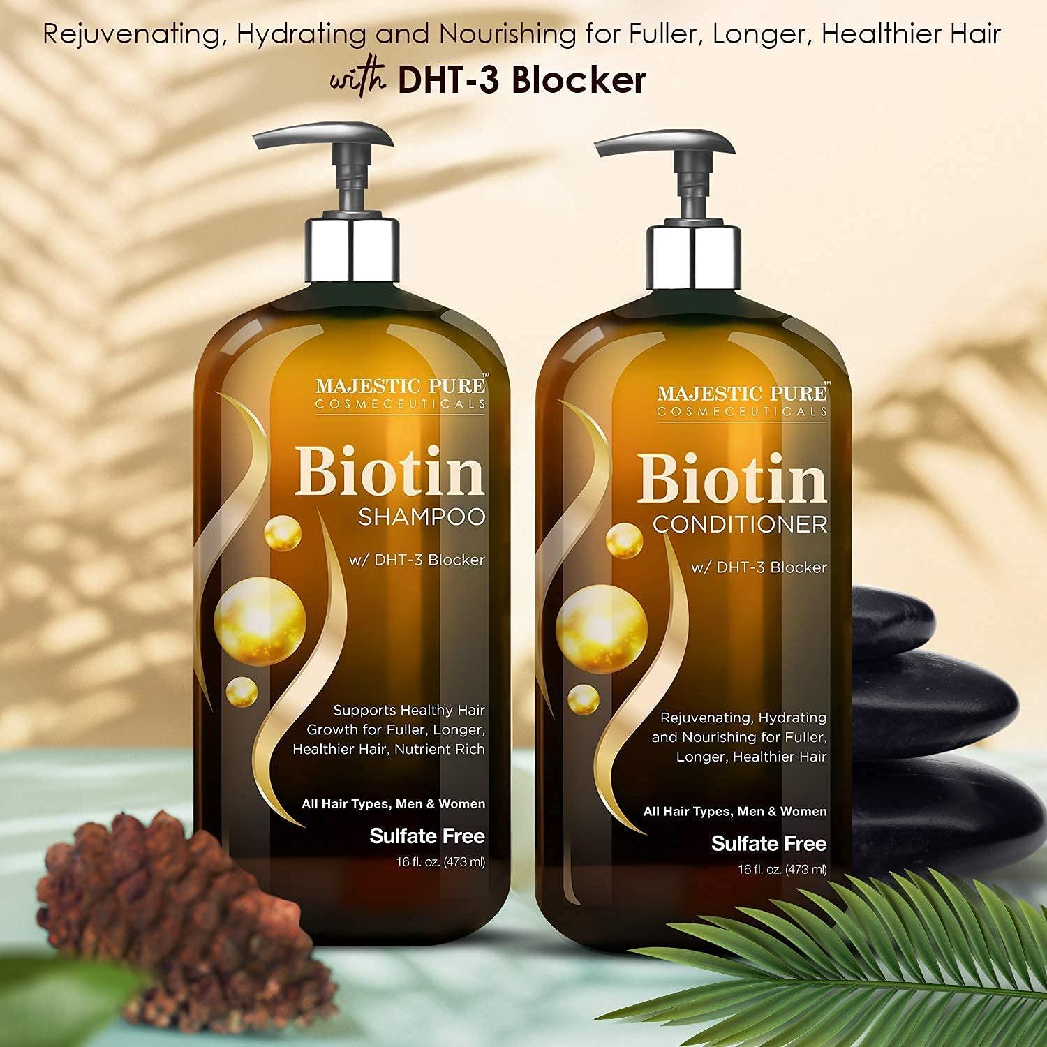 MAJESTIC PURE Majestic Pure Biotin with DHT Blocker Complex Shampoo & Conditioner Set (16 oz each) and Biotin Conditioner (16 oz) Bundle