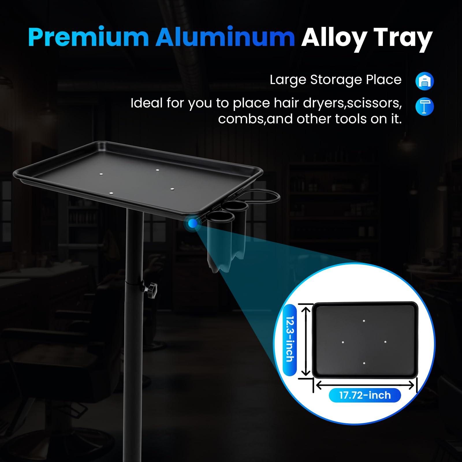 WTIOPJ Tattoo Tray, Beauty Salon Tray On Wheels, Rolling Tray Table Adjustable Height Aluminum Hair Salon Equipment for Hair Stylist Tattoo Table Station (Black)