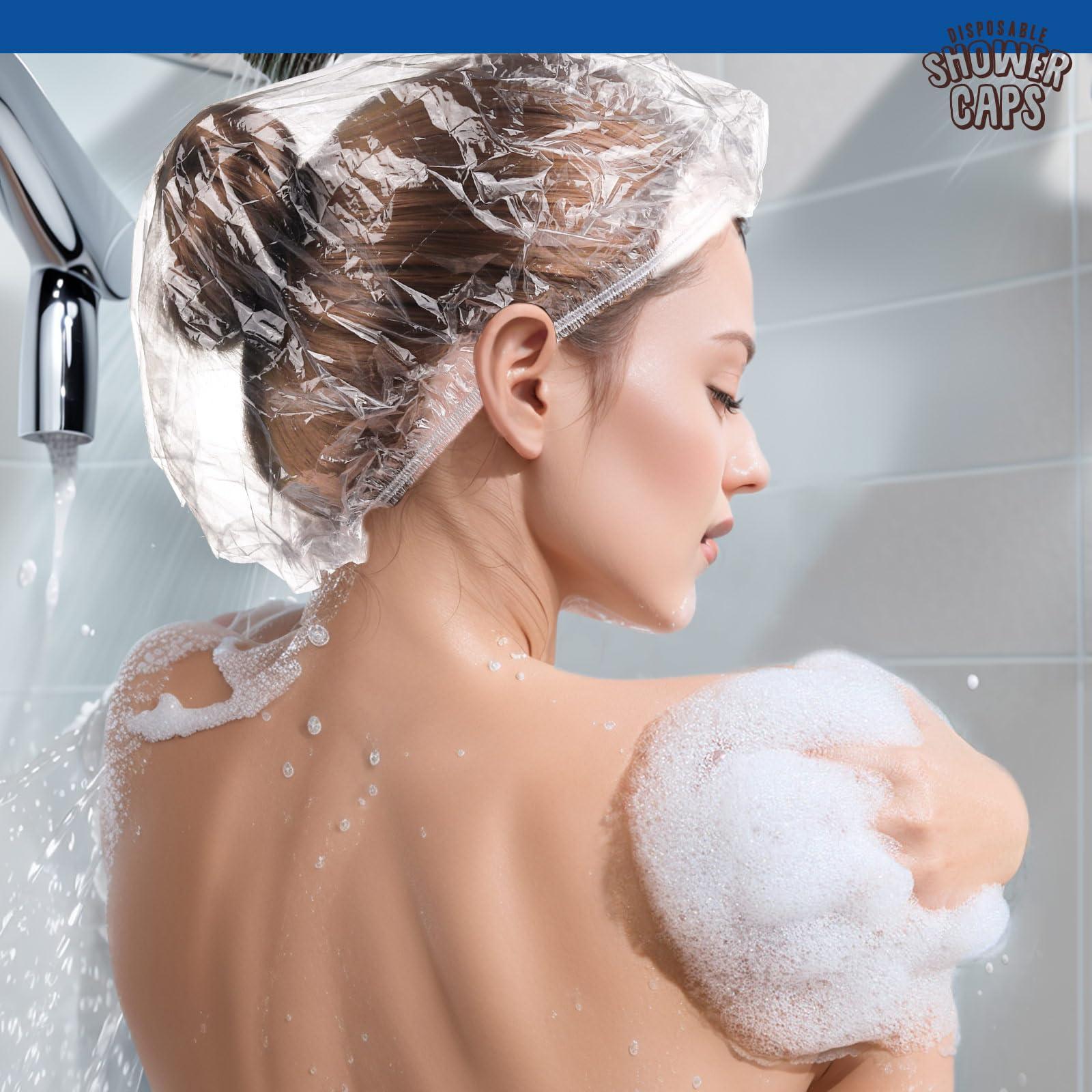LEOBRO LEOBRO Disposable Shower Caps, 100PCS Shower Caps, Shower Cap for Women Waterproof, Disposable Clear Plastic Shower Cap for Women, Thick Plastic Caps for Hair Treatment, Regular Size 17.3 INCH