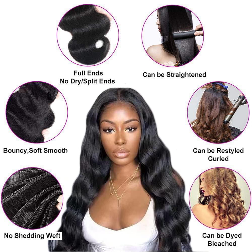 AIMAKER 12A Brazilian Body Wave Human Hair 4 Bundles 18 20 22 24Inch 100% Unprocessed Brazilian Virgin Human Hair Weave Bundles Body Wave Hair Extensions Natural Color