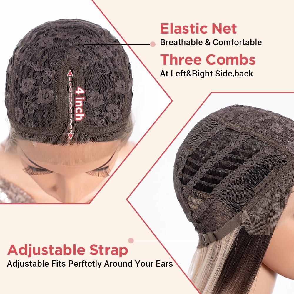 REBECCA STYLE REBECCA STYLE Long Straight Blonde Wigs for Women 26 Inch Synthetic Lace Front Wig for Black Women Heat Resistant Long Hair Wigs Natural Looking