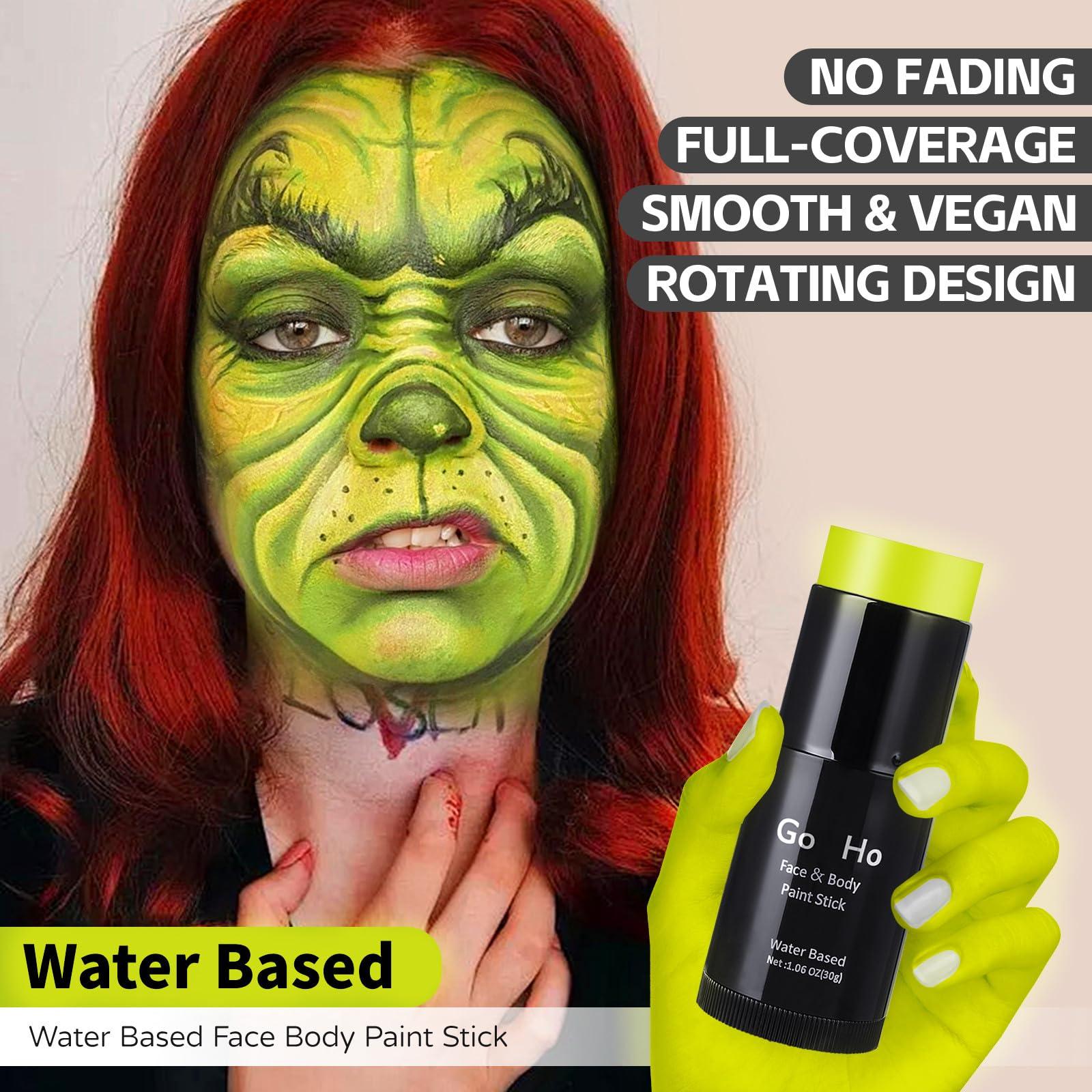 Go Ho Go Ho Ogre Green Face Paint Stick,Water Based Washable Face Body Paint,Non-toxic Full-coverage Cream Ogre Green Body Paint for Adults Children Halloween Cosplay SFX Makeup