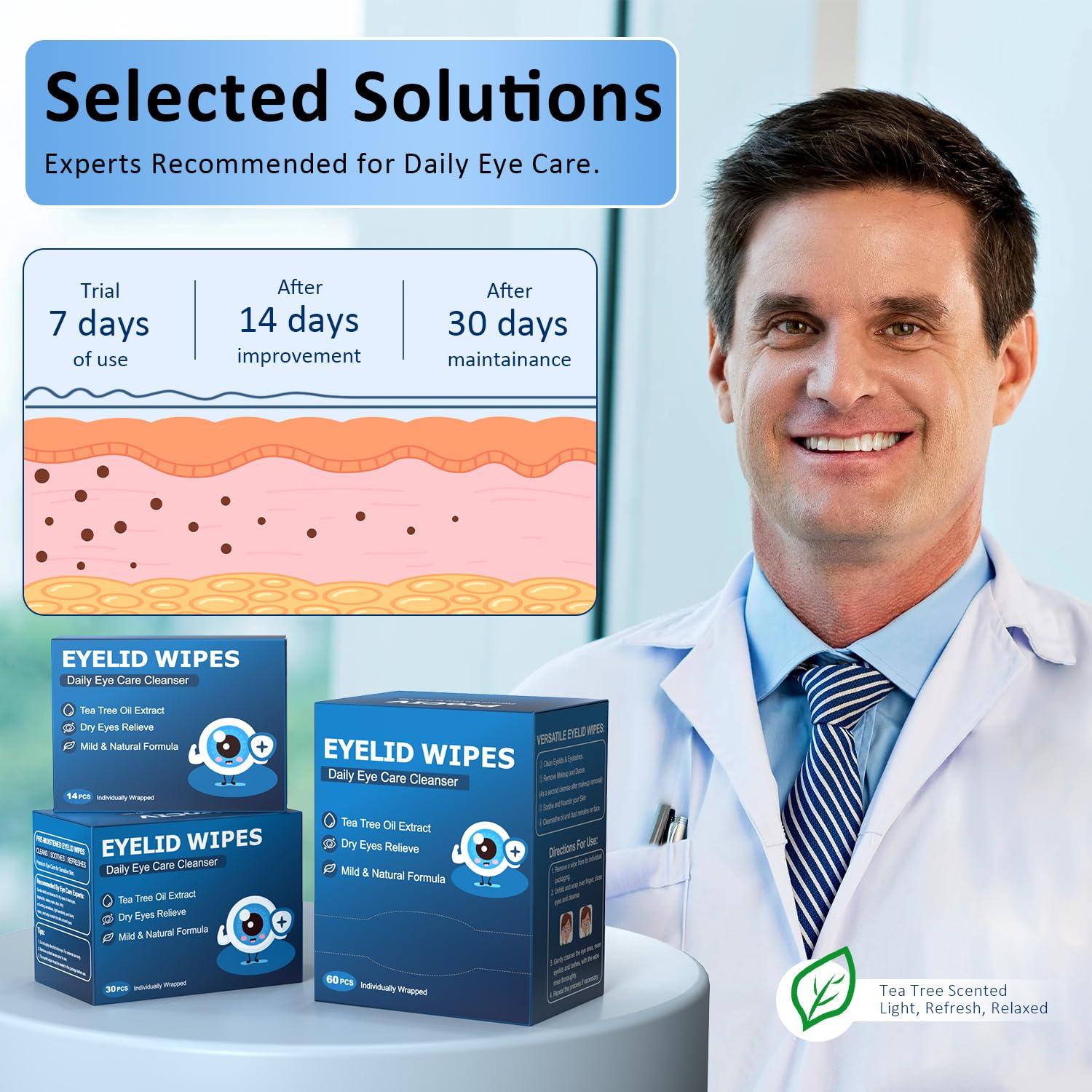 ProCIV 14PCS Tea Tree Oil Eyelid Wipes for Itchy & Dry Eyes, Pre-Moistened Wipes for Styes & Blepharitis, Daily Eye Cleansing Wipes, Hypoallergenic & Soothing For Sensitive Eyes, Stay Hydrated Lid Wipes