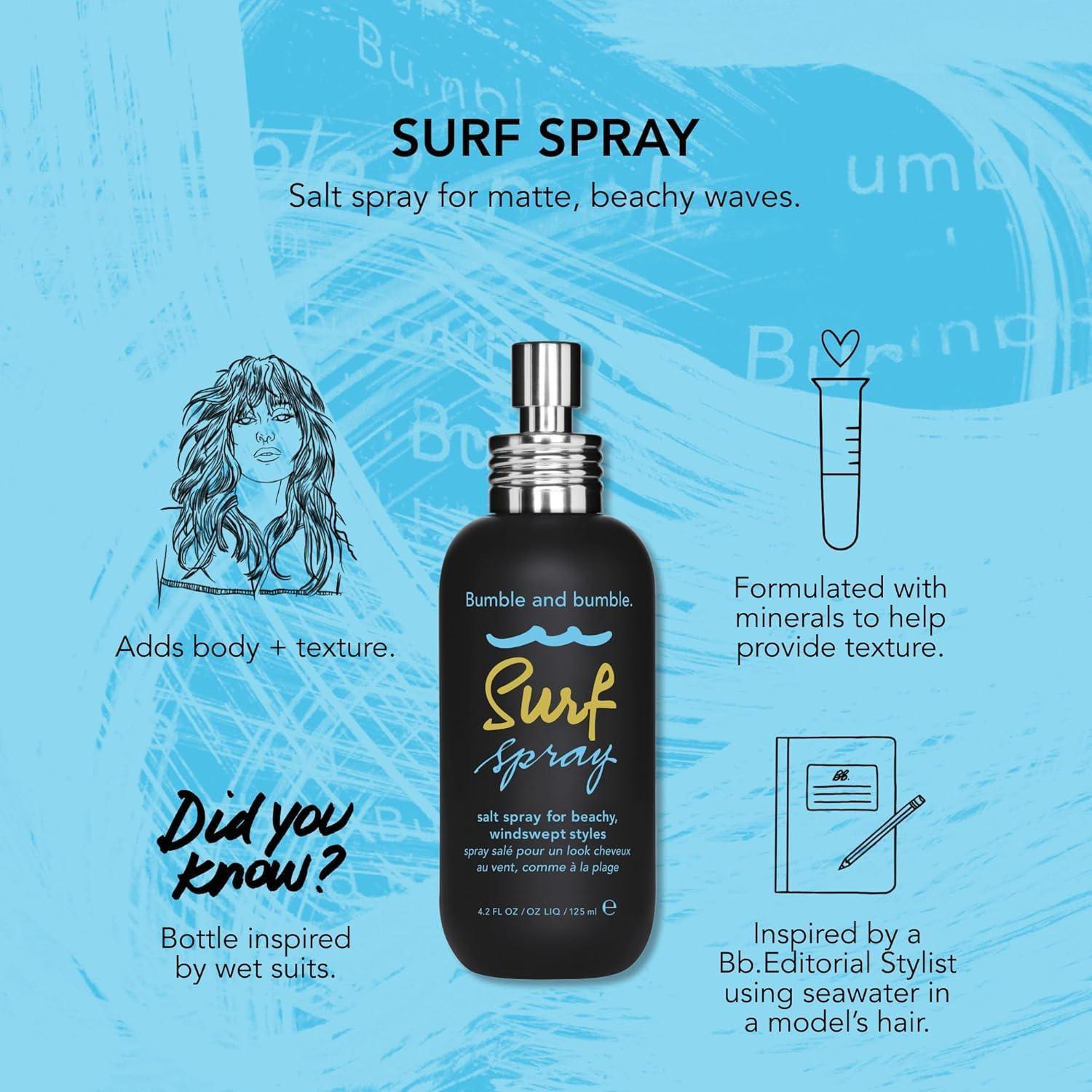 Bumble and bumble. Bumble and bumble Surf Sea Salt Spray | Volumizing | Adds Texture + Matte Finish, Wavy Straight, 4.2 fl. oz.