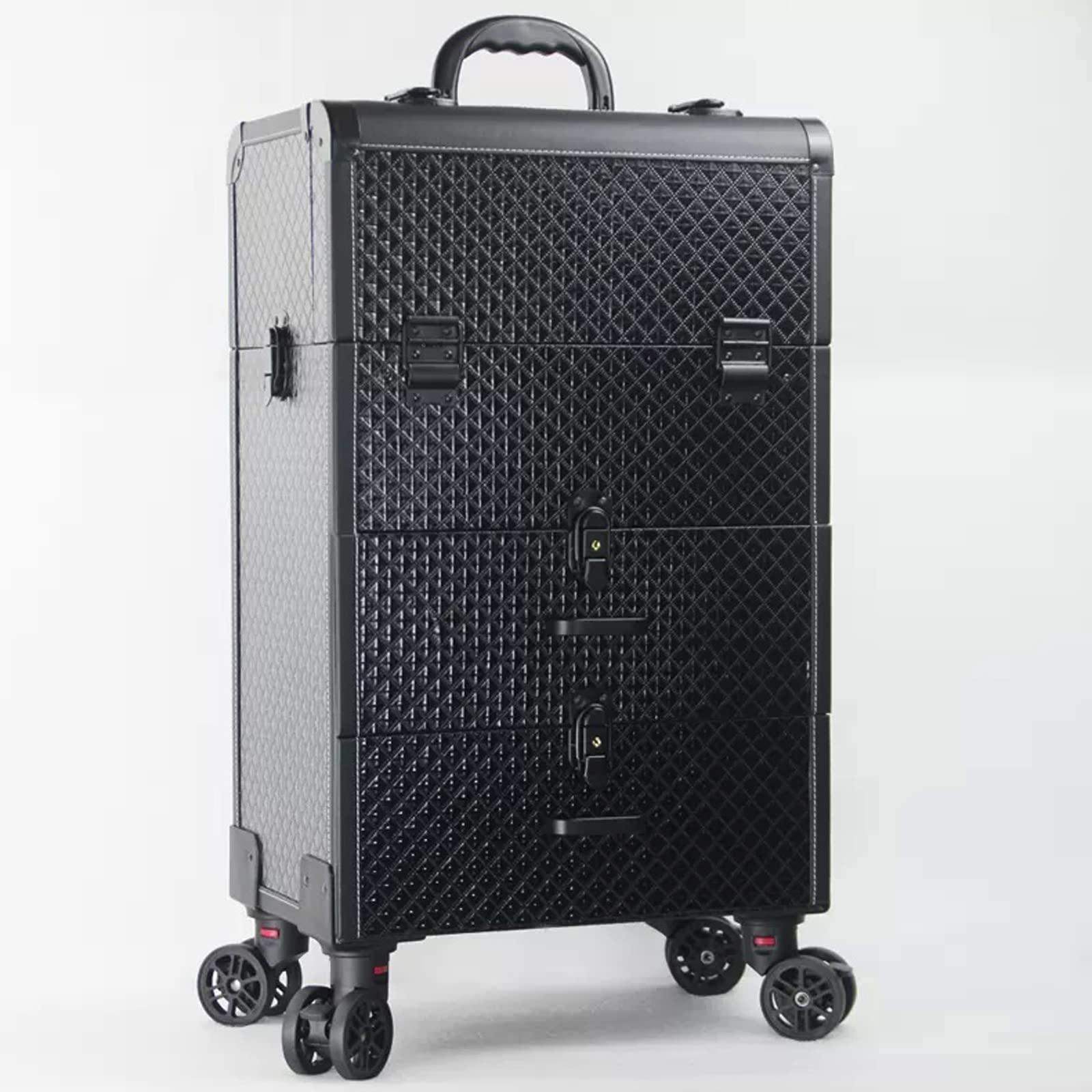 HJXGQJM Rolling Makeup Case Professional Makeup Train Case Makeup Artist Travel Organizer Aluminium Make Up Case, Make Up Artist Train Case Hairdressing Tools Organiser With Wheels, Black cosmetic case ( Colo