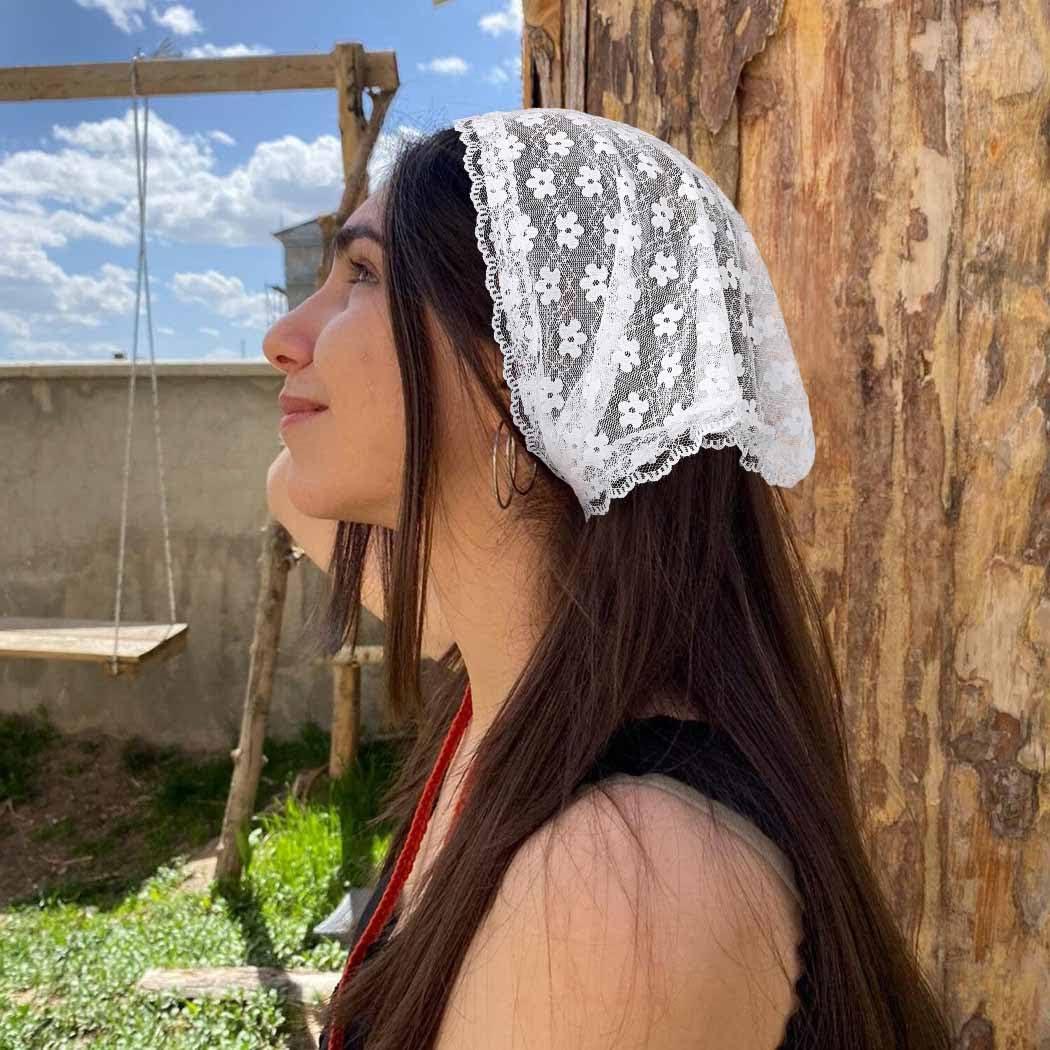 Woeoe Woeoe 3Pcs Lace Floral Hair Bandanas Triangle Mesh Flower Head Kerchief Print Tie-back Hair Scarf Headband for Women Girls