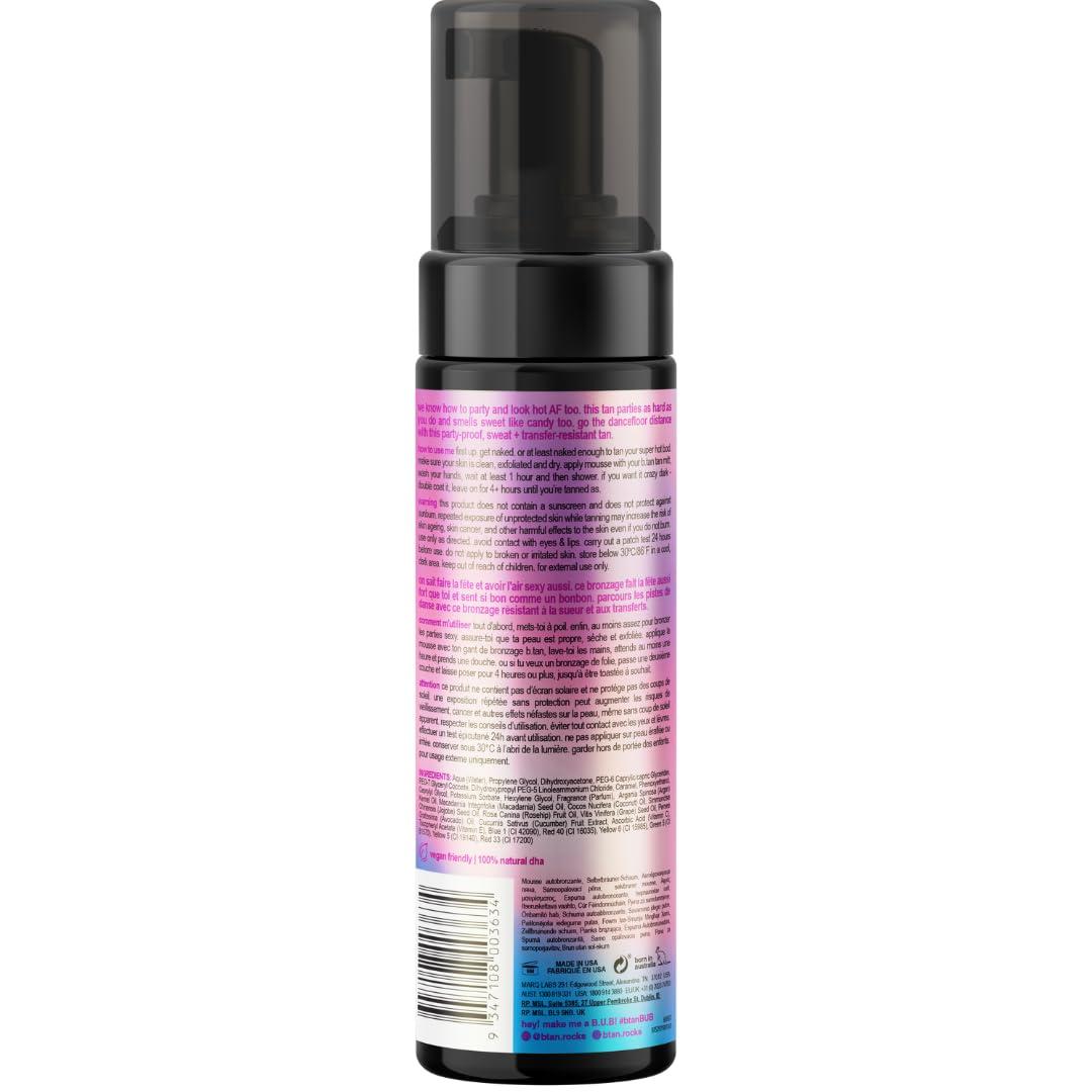 B.TAN b.tan Dark Self Tanner Mousse | Disco Candy Tan - Best, 1 Hour Express Sunless Tanning Foam, Candy-Scented, Sweat-Proof & Transfer Resistant, No Fake Tan Smell, Vegan, Cruelty Free, 6.7 Fl Oz