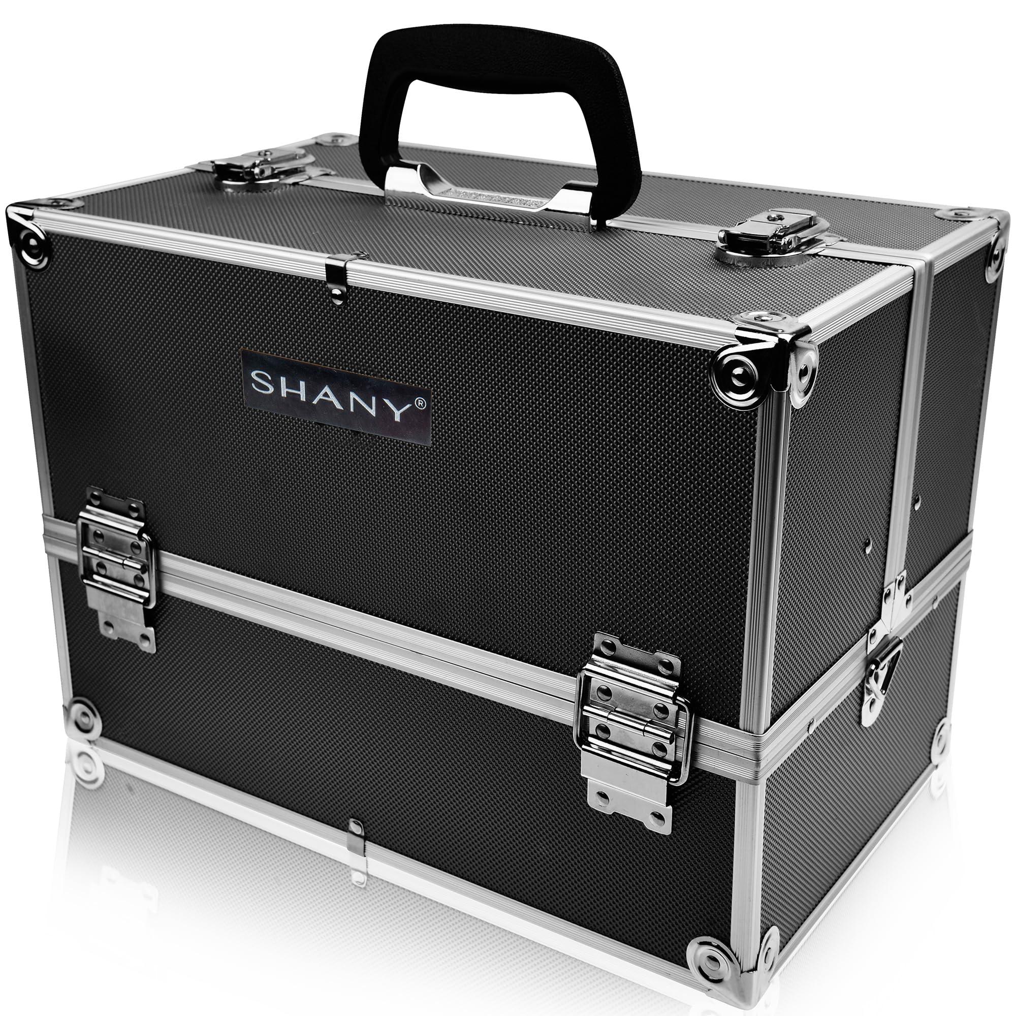 SHANY SHANY Essential Pro Makeup Train Case Cosmetic Box Portable Makeup Case Cosmetics Beauty Organizer Jewelry storage with Locks, Multi Compartments Makeup Box and Shoulder Strap - Jet black